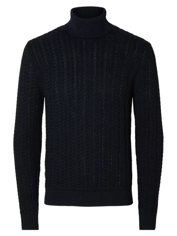 Strik>SELECTED KABELSTRIKKET RULLEKRAVE PULLOVER Blue