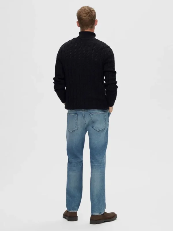 Strik>SELECTED KABELSTRIKKET RULLEKRAVE PULLOVER Blue