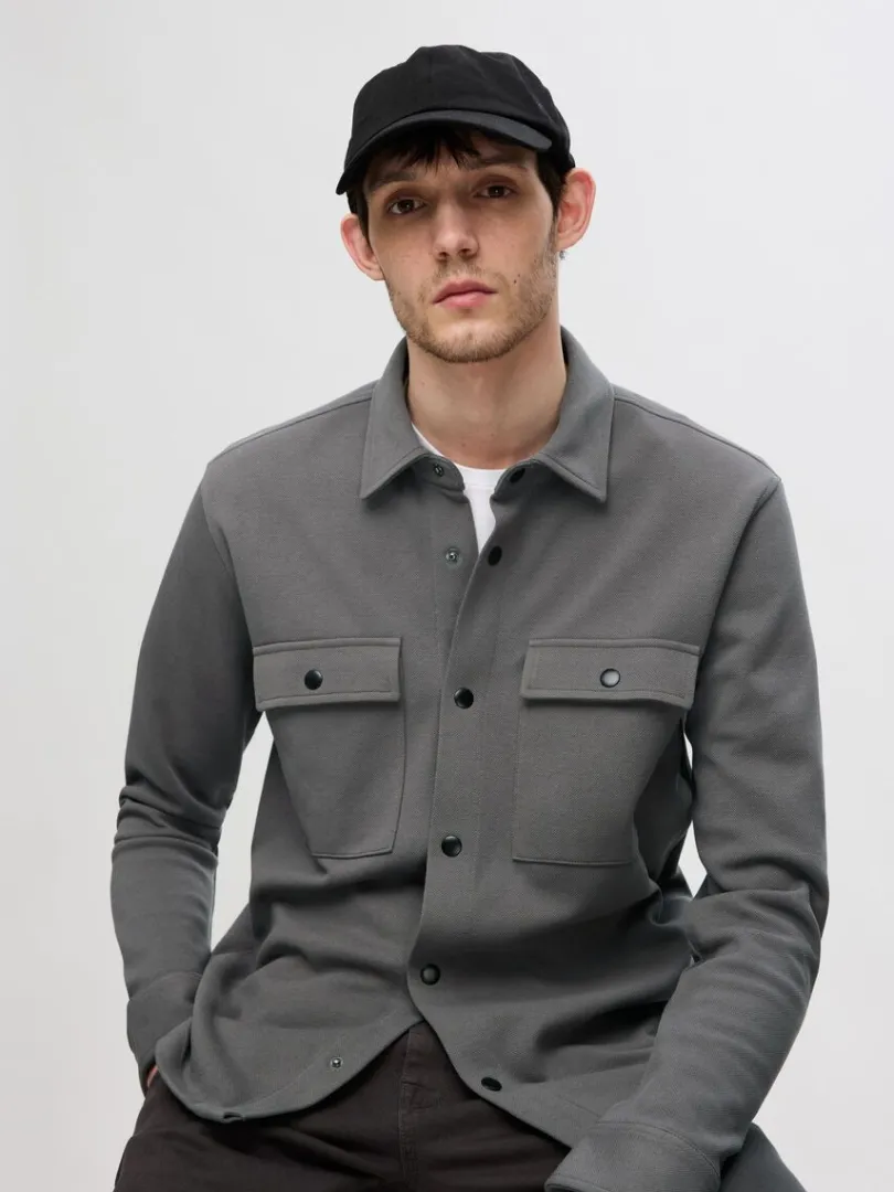 klassisk_overshirt_3-1.webp Overtøj | Skjorter>SELECTED KLASSISK OVERSHIRT Grey