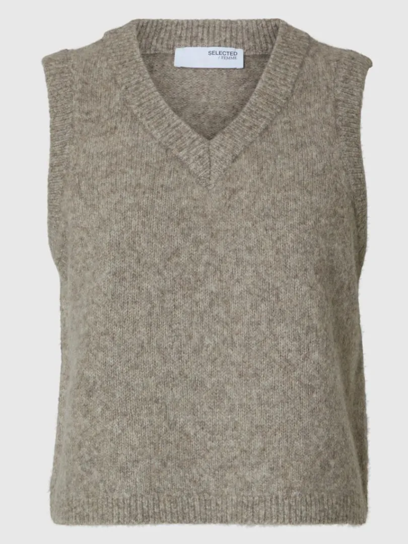 klassisk_strik_vest_5.webp Toppe Og Bluser | Overtøj>SELECTED KLASSISK STRIK VEST Brown