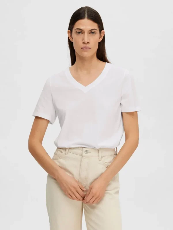 T-shirts>SELECTED KLASSISK V-HALS T-SHIRT White
