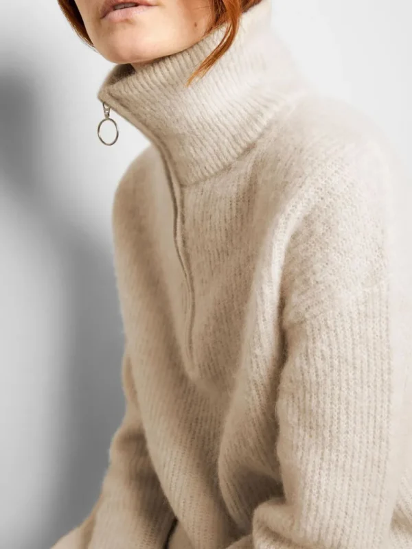 Strik>SELECTED KORT LYNLÅS PULLOVER Beige