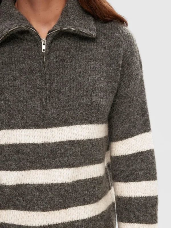 Strik>SELECTED KORT LYNLÅS PULLOVER Grey