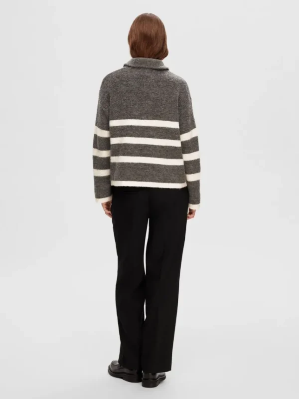 Strik>SELECTED KORT LYNLÅS PULLOVER Grey