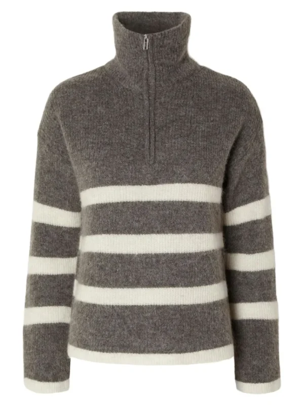 Strik>SELECTED KORT LYNLÅS PULLOVER Grey