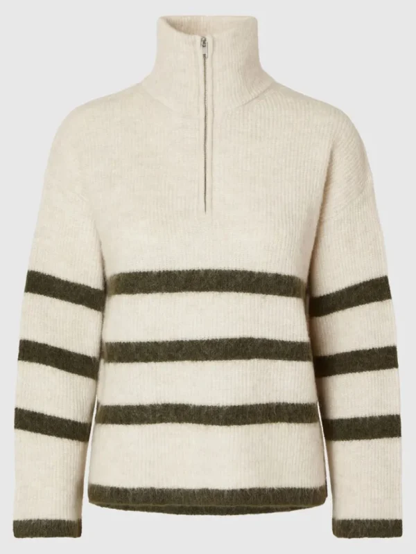 Strik>SELECTED KORT LYNLÅS PULLOVER Beige