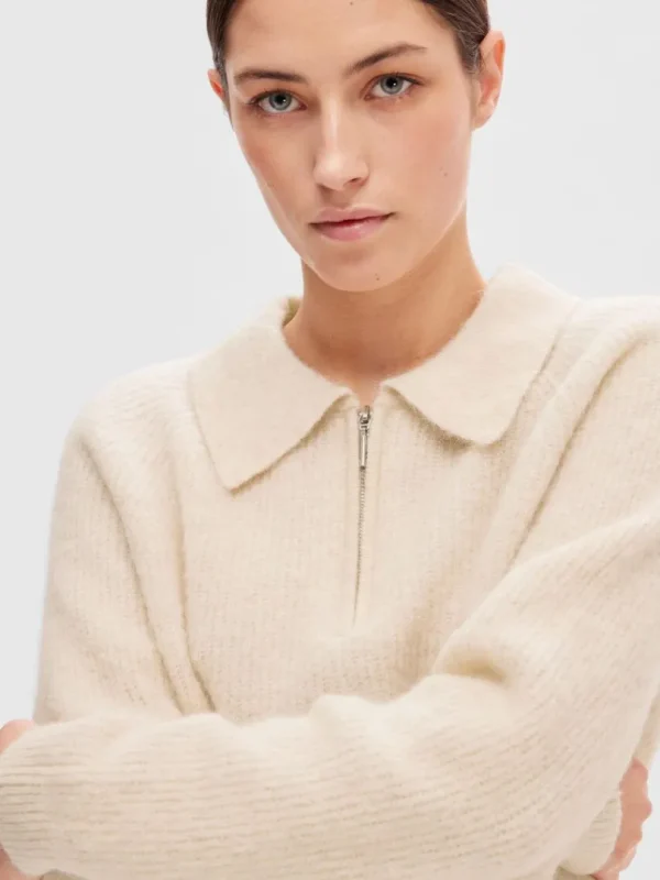 Strik>SELECTED KORT LYNLÅS STRIKKET TOP Beige