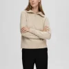 Strik>SELECTED KORT LYNLÅS STRIKTRØJE Beige