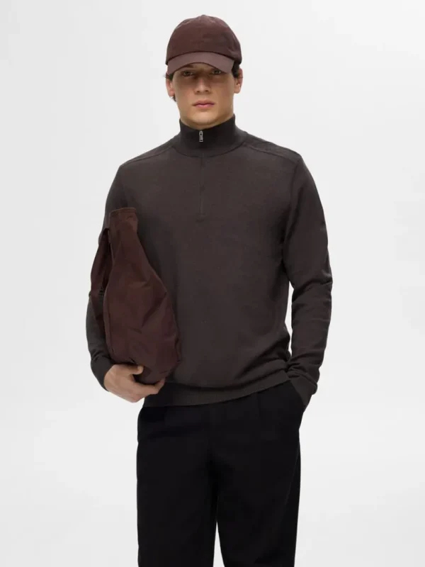 Strik>SELECTED KORT LYNLÅS STRIKTRØJE Brown