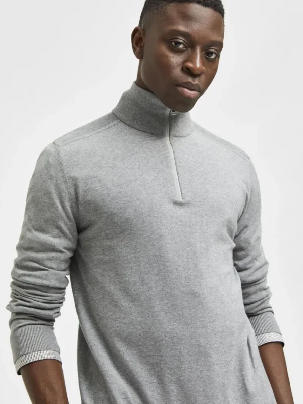 Strik>SELECTED KORT LYNLÅS STRIKTRØJE Grey