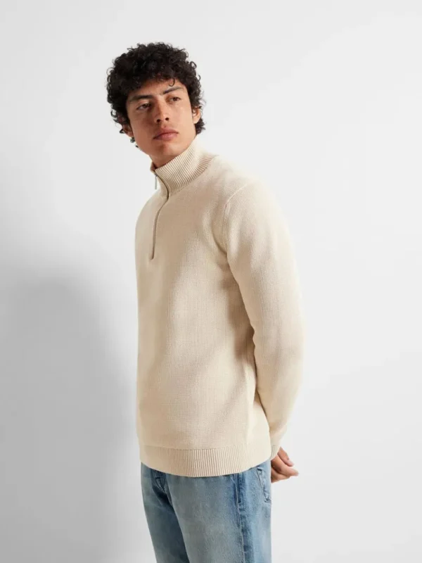 Strik>SELECTED KORT LYNLÅS STRIKTRØJE Beige