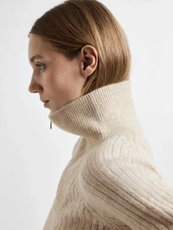 Strik>SELECTED KORT LYNLÅS STRIKTRØJE Beige