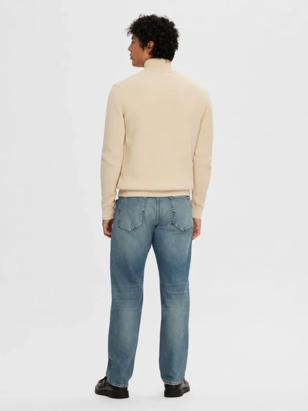 Strik>SELECTED KORT LYNLÅS STRIKTRØJE Beige