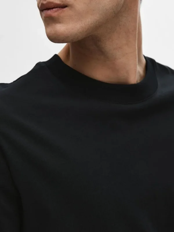 T-shirts>SELECTED KORTÆRMET AFSLAPPET FIT T-SHIRT Black