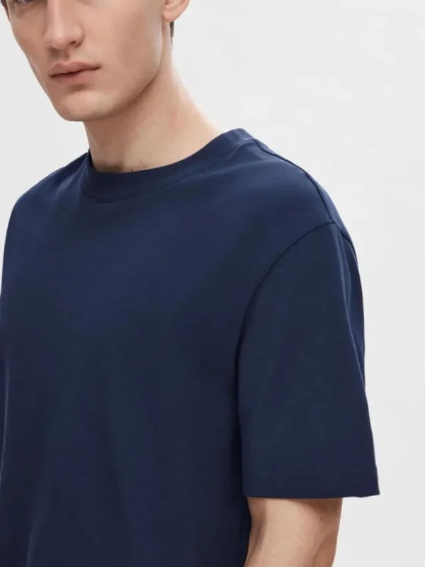 T-shirts>SELECTED KORTÆRMET AFSLAPPET FIT T-SHIRT Blue