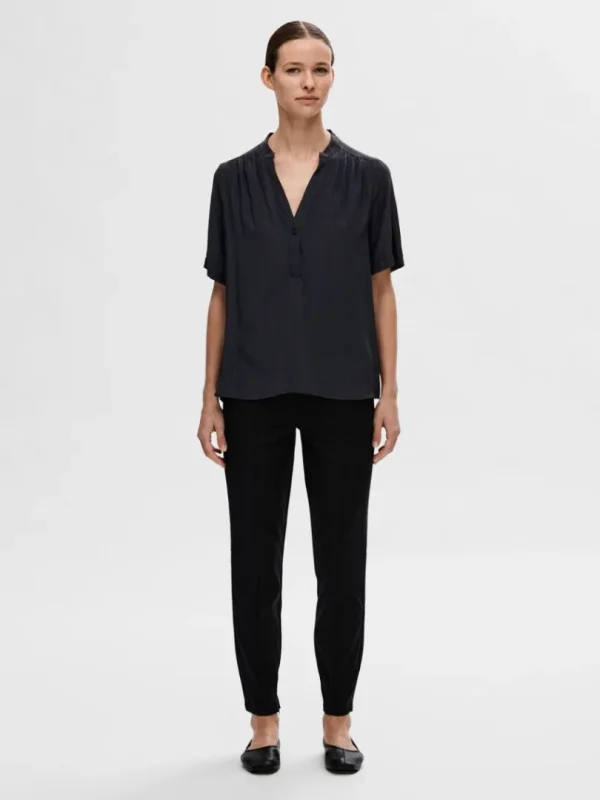 Toppe Og Bluser>SELECTED KORTÆRMET BLUSE Blue