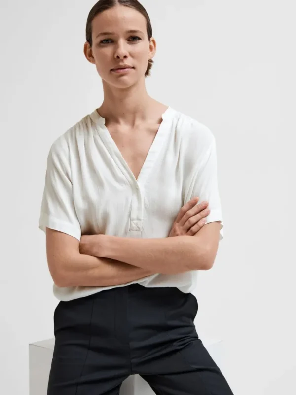 Toppe Og Bluser>SELECTED KORTÆRMET BLUSE White