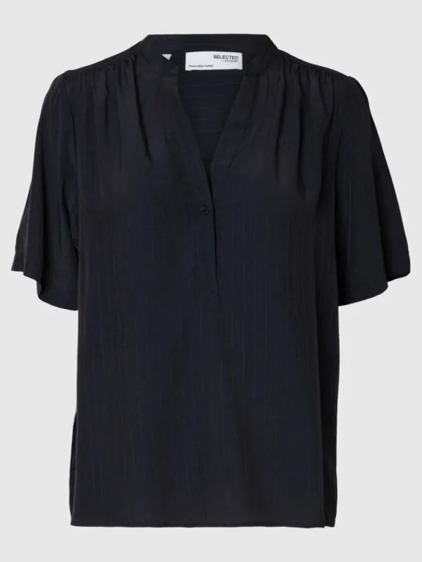 Toppe Og Bluser>SELECTED KORTÆRMET BLUSE Blue
