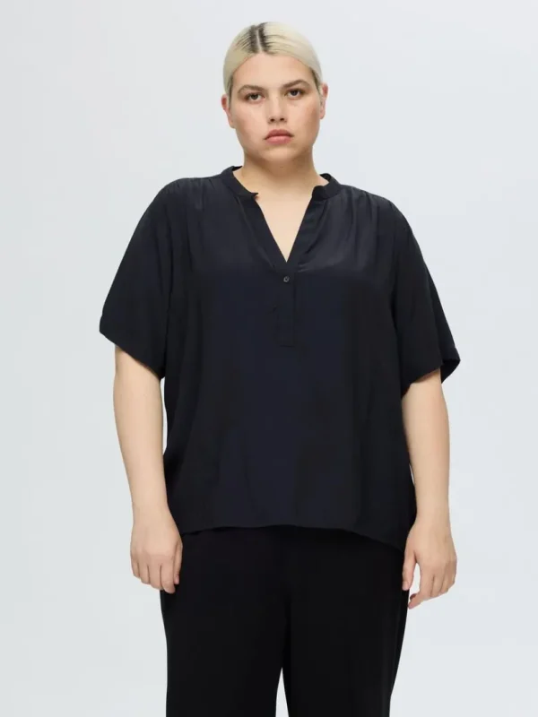 Toppe Og Bluser>SELECTED KORTÆRMET BLUSE Blue