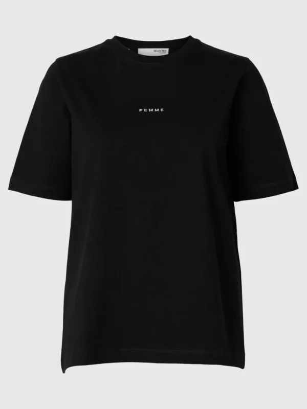 T-shirts>SELECTED KORTÆRMET BOMULD T-SHIRT Black