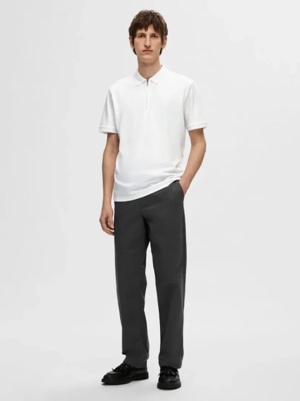 Poloer>SELECTED KORTÆRMET LYNLÅS POLO White