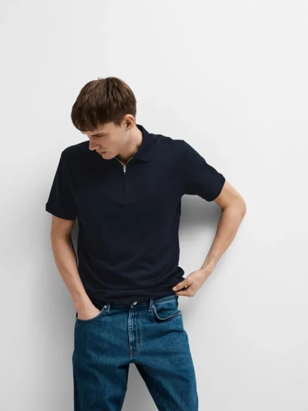 Poloer>SELECTED KORTÆRMET LYNLÅS POLO Blue
