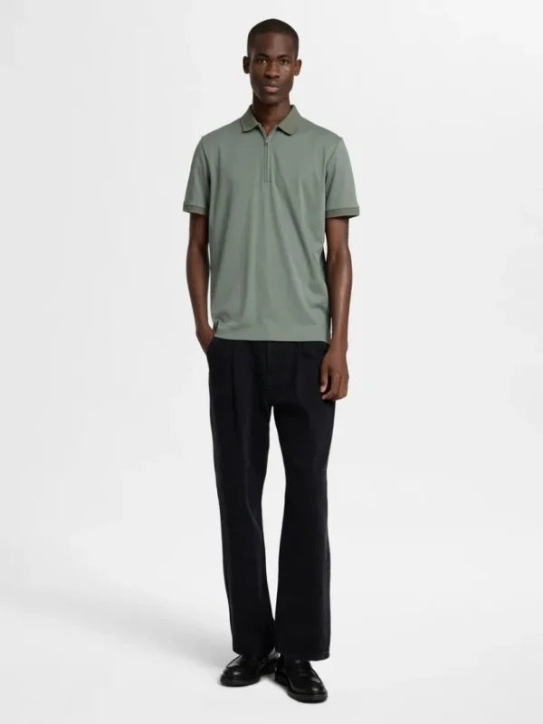 Poloer>SELECTED KORTÆRMET LYNLÅS POLO Green