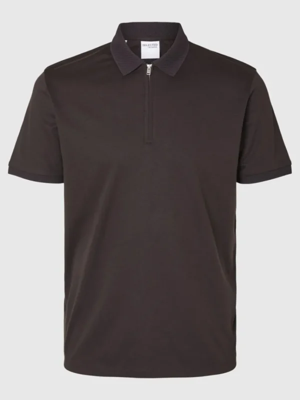 Poloer>SELECTED KORTÆRMET LYNLÅS POLO Brown