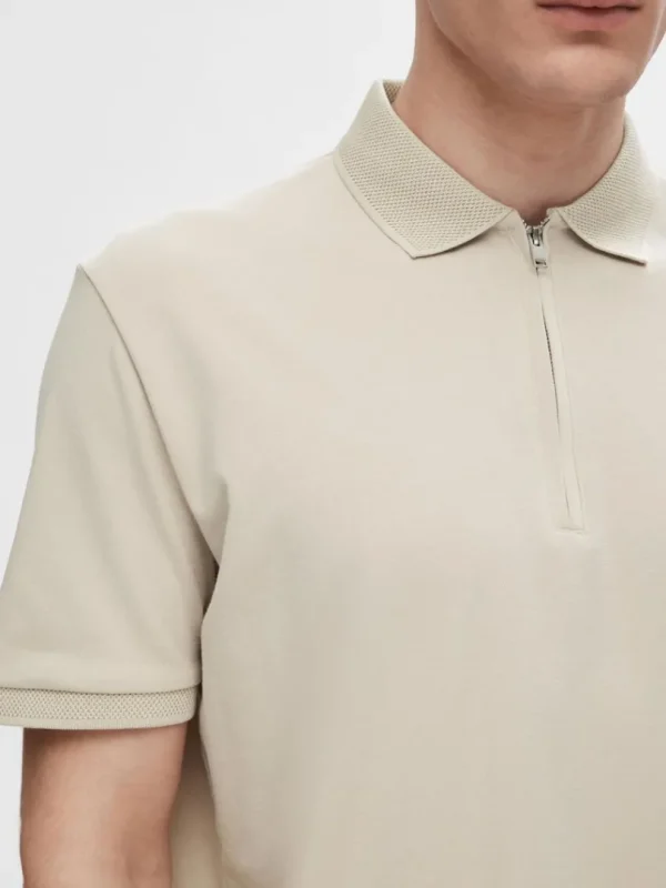 Poloer>SELECTED KORTÆRMET LYNLÅS POLO Beige
