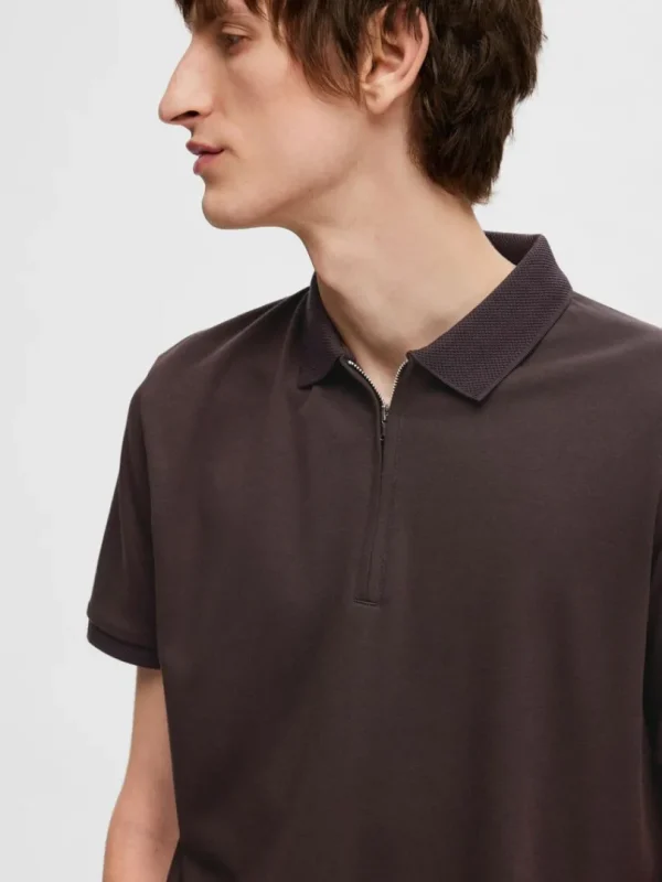 Poloer>SELECTED KORTÆRMET LYNLÅS POLO Brown
