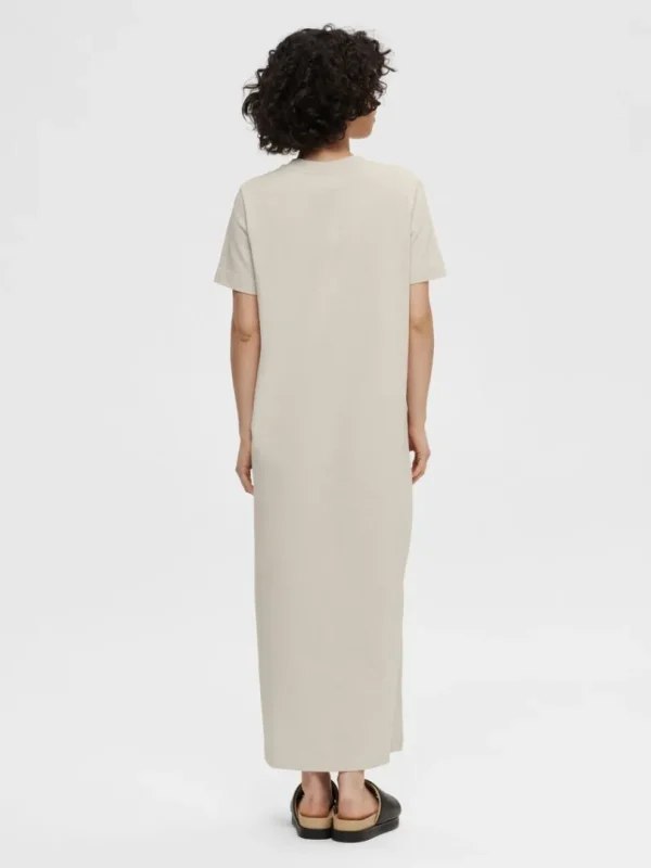 Kjoler>SELECTED KORTÆRMET MIDIKJOLE Beige