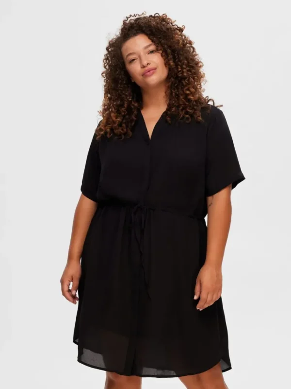 Kjoler>SELECTED KORTÆRMET SKJORTEKJOLE Black
