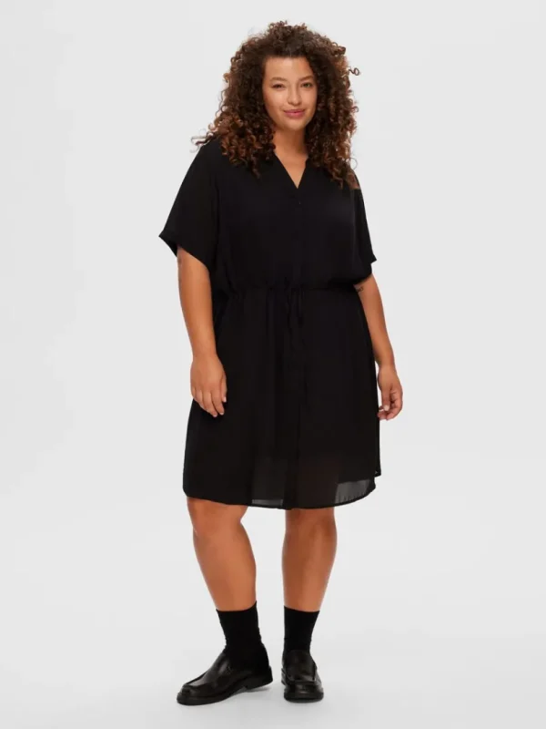 Kjoler>SELECTED KORTÆRMET SKJORTEKJOLE Black