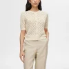 Strik>SELECTED KORTÆRMET STRIKKET CARDIGAN Beige