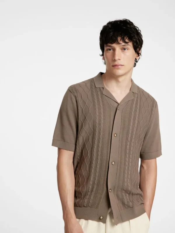 Strik>SELECTED KORTÆRMET STRIKKET CARDIGAN Brown
