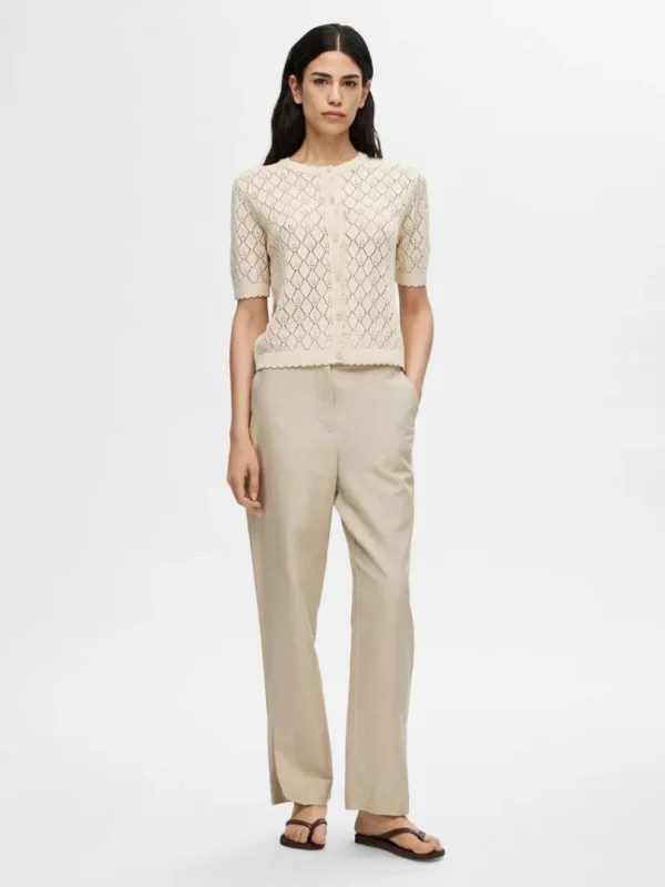 Strik>SELECTED KORTÆRMET STRIKKET CARDIGAN Beige