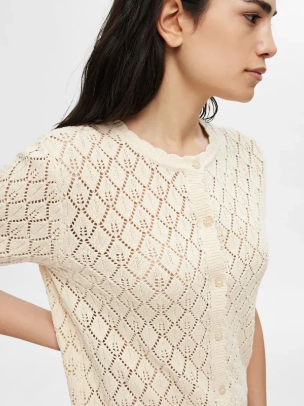 Strik>SELECTED KORTÆRMET STRIKKET CARDIGAN Beige