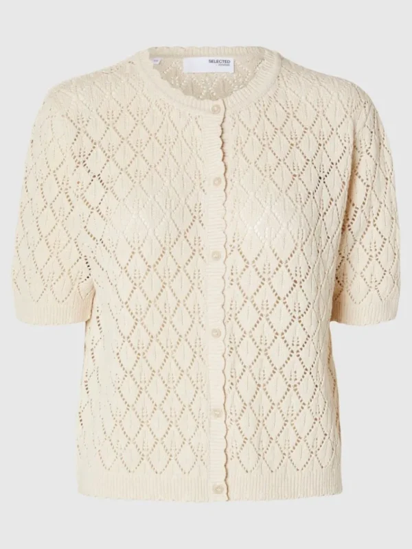 Strik>SELECTED KORTÆRMET STRIKKET CARDIGAN Beige