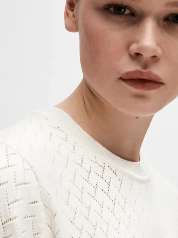 Kjoler | Strik>SELECTED KORTÆRMET STRIKKET MIDIKJOLE Beige