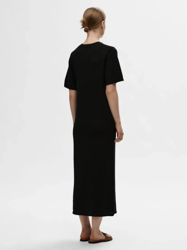 Kjoler | Strik>SELECTED KORTÆRMET STRIKKET MIDIKJOLE Black