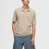 Poloer | Strik>SELECTED KORTÆRMET STRIKKET POLO Beige