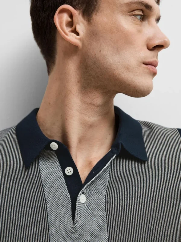 Poloer | Strik>SELECTED KORTÆRMET STRIKKET POLO Blue