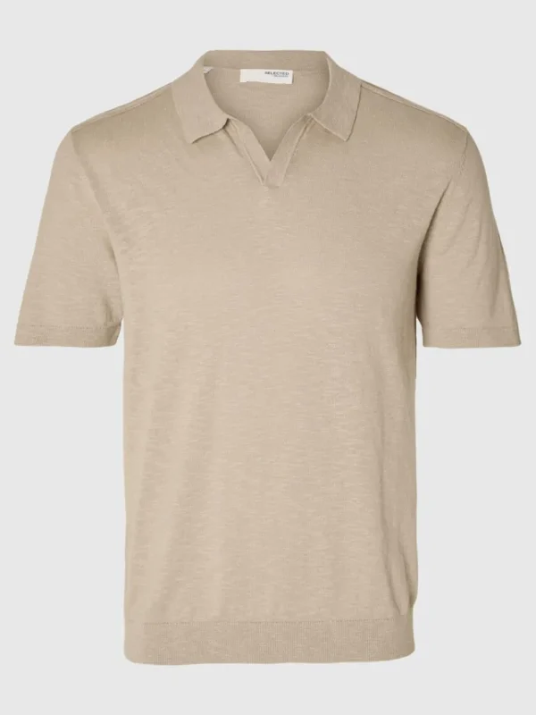 Poloer | Strik>SELECTED KORTÆRMET STRIKKET POLO Beige