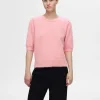 Strik>SELECTED KORTÆRMET STRIKKET TOP Pink