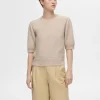 Strik>SELECTED KORTÆRMET STRIKKET TOP Beige