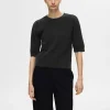 Strik>SELECTED KORTÆRMET STRIKKET TOP Grey