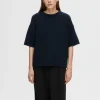 Strik>SELECTED KORTÆRMET STRIKKET TOP Blue