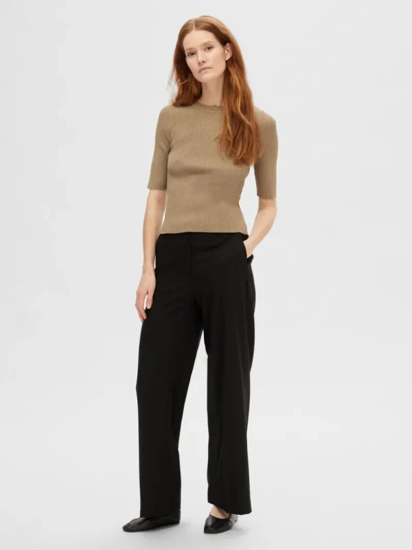 T-shirts | Strik>SELECTED KORTÆRMET STRIKKET TOP Brown
