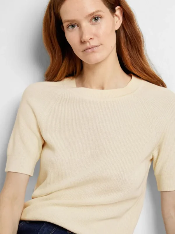 Strik>SELECTED KORTÆRMET STRIKKET TOP Beige