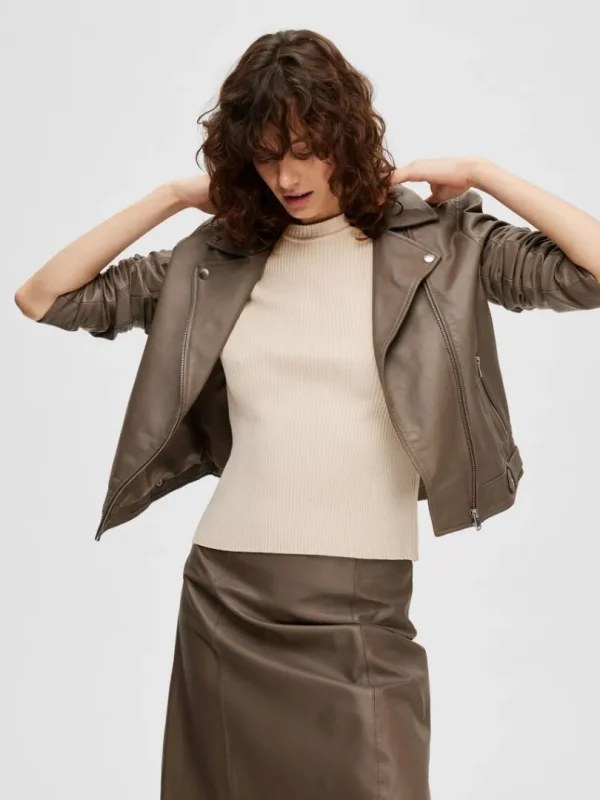 T-shirts | Toppe Og Bluser>SELECTED KORTÆRMET STRIKKET TOP Beige